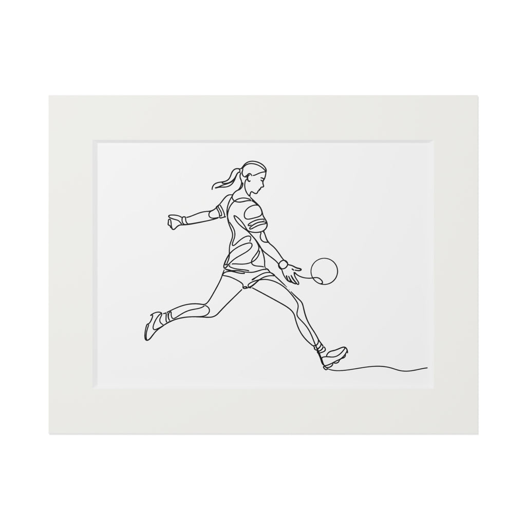 Women's Gaelic Football Player Side Profile - Single Line Fine Art Print (Passepartout Frame)
