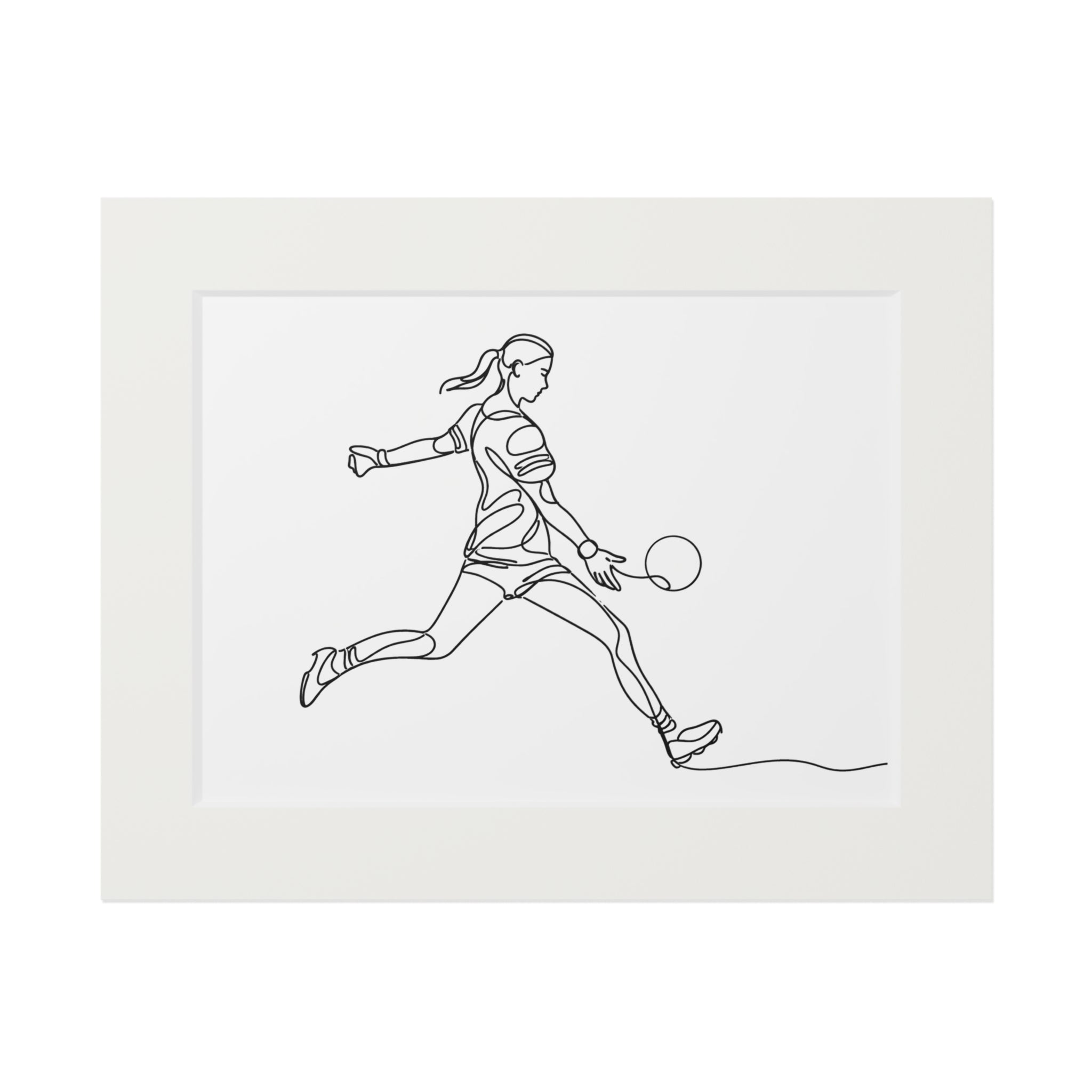 Women's Gaelic Football Player Side Profile - Single Line Fine Art Print (Passepartout Frame)