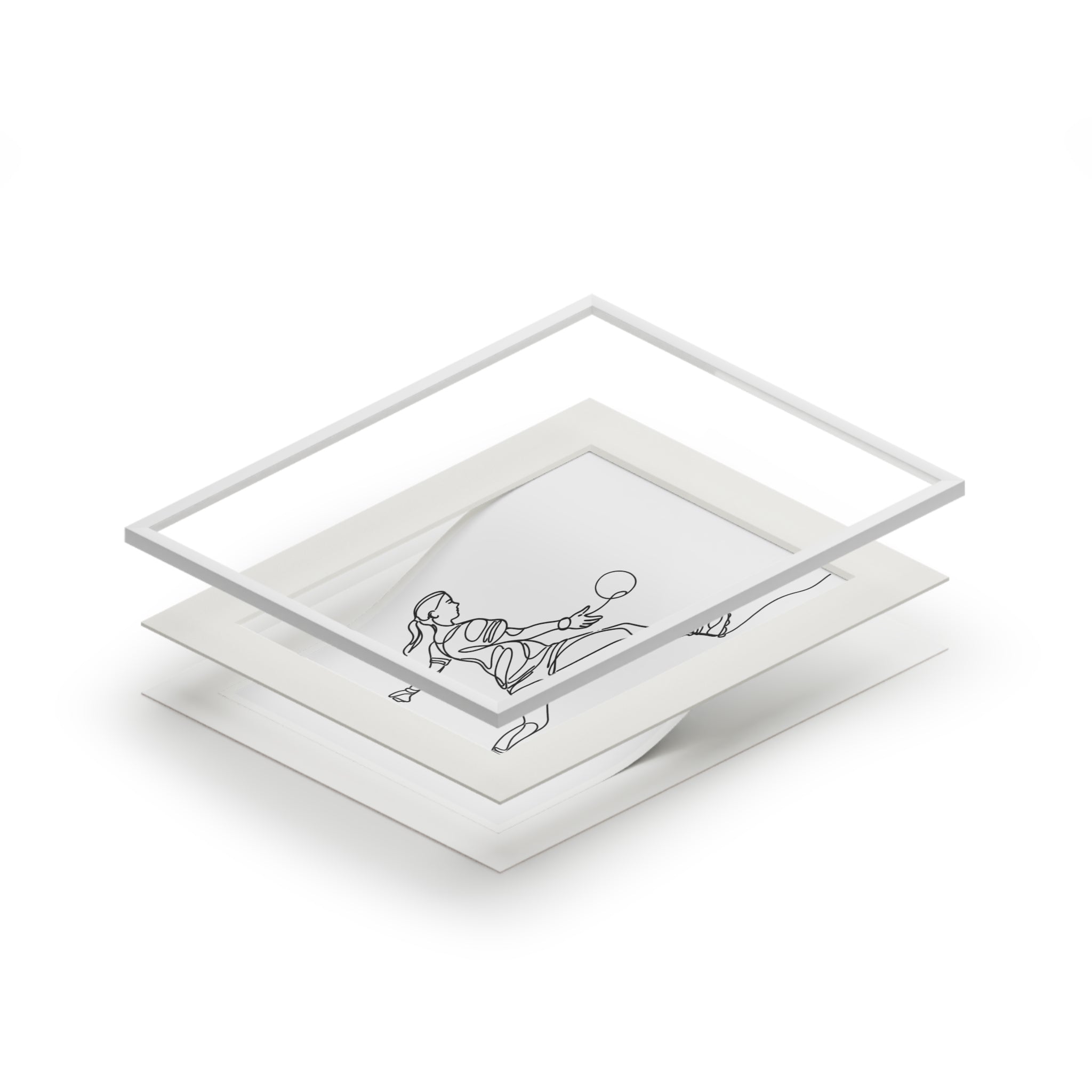 Women's Gaelic Football Player Side Profile - Single Line Fine Art Print (Passepartout Frame)