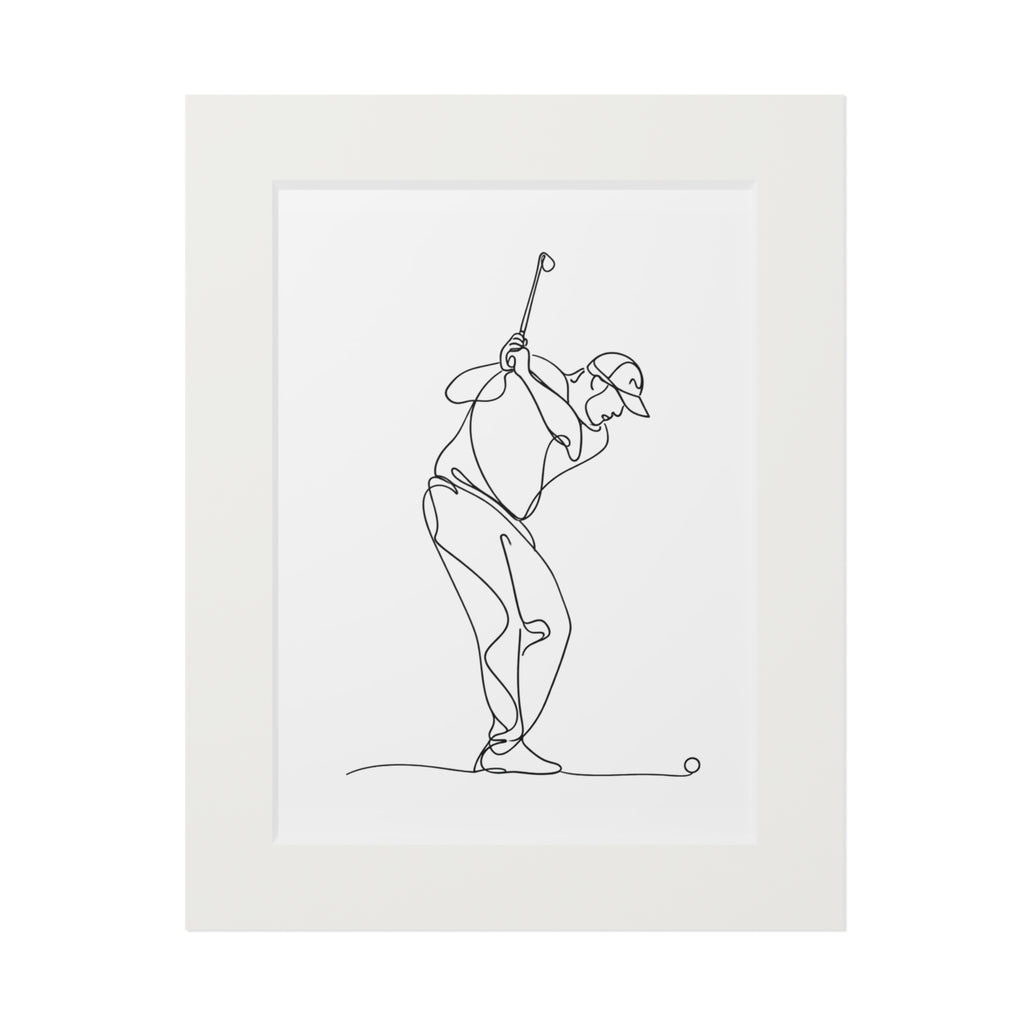 Golfer In Action - Single Line Fine Art Print (Passepartout Frame)