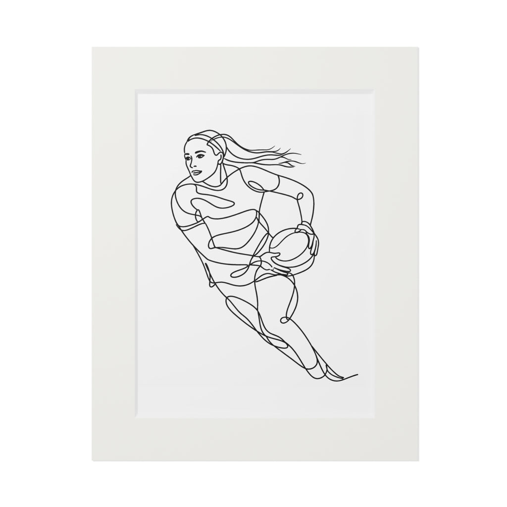 Women's Gaelic Football Player  - Single Line Fine Art Print (Passepartout Frame)