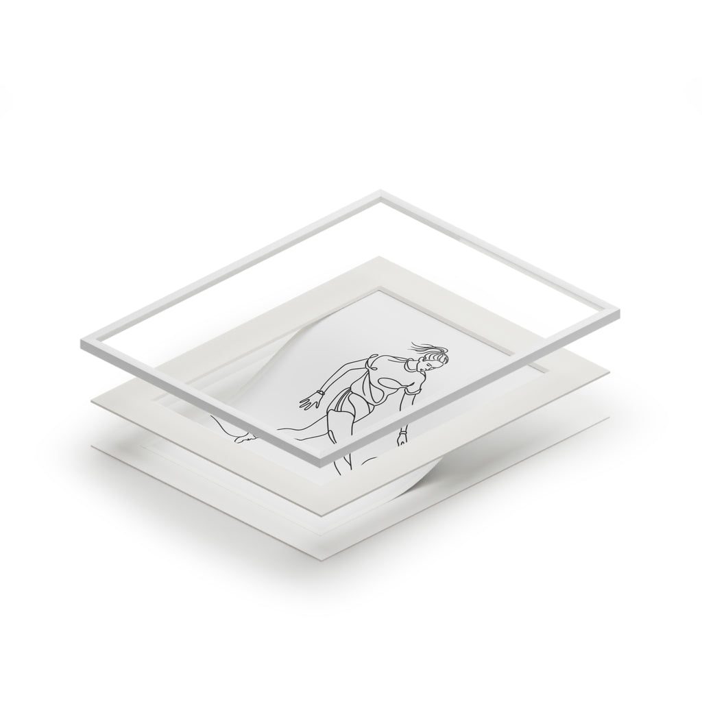 Women's Gaelic Football Player - Single Line Fine Art Print (Passepartout Frame)