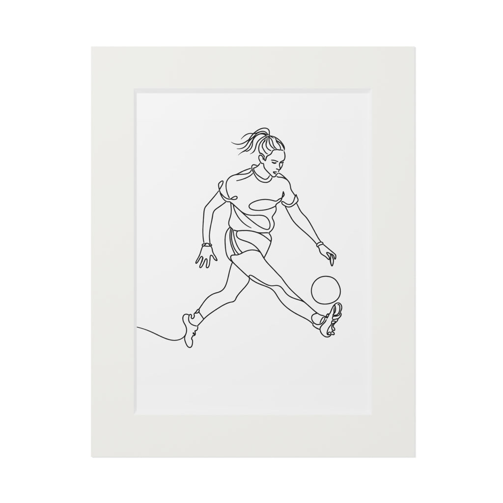Women's Gaelic Football Player - Single Line Fine Art Print (Passepartout Frame)