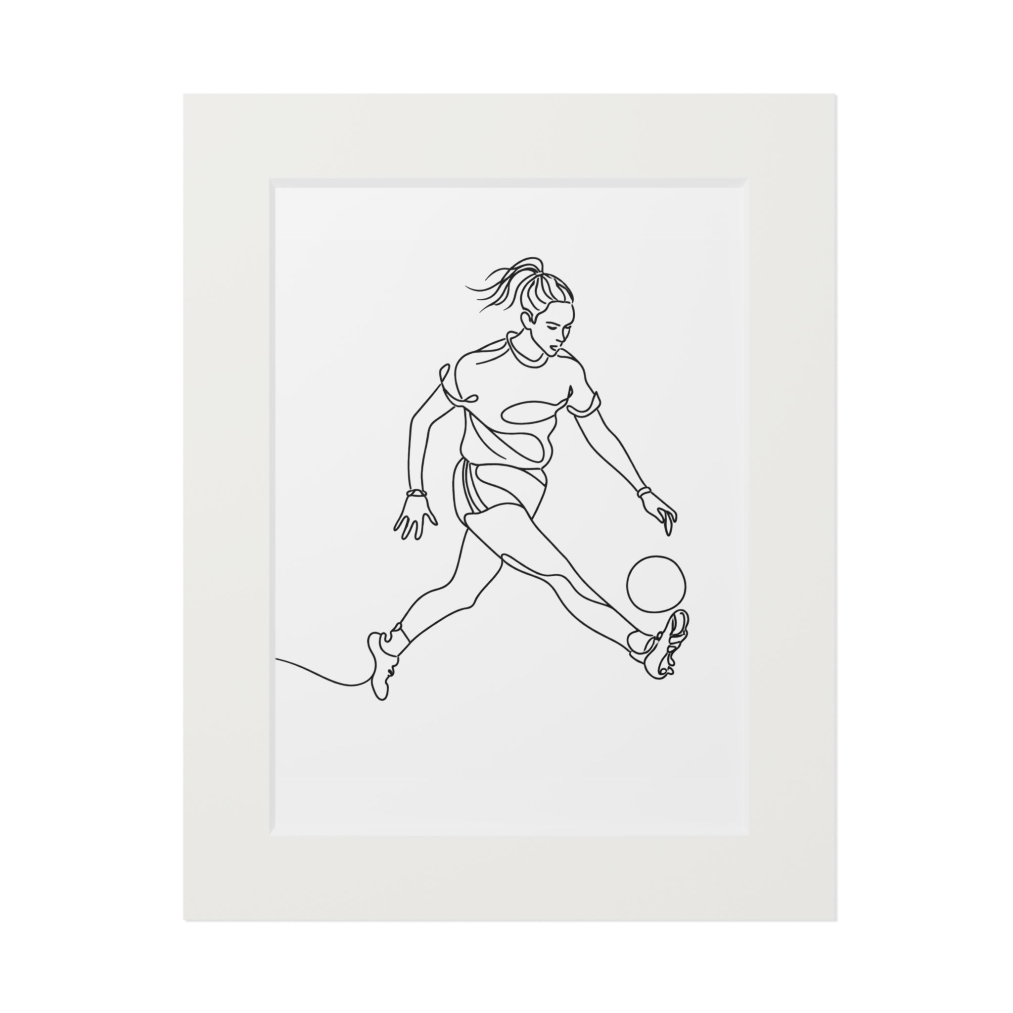 Women's Gaelic Football Player - Single Line Fine Art Print (Passepartout Frame)